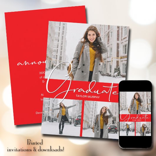 Faire-part Diplôme en photo rouge