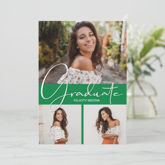 Faire-part Diplôme en photo verte (Debout devant)