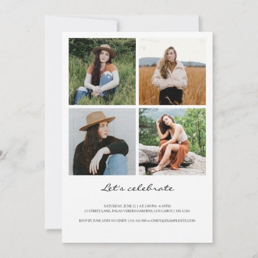 Faire-part Diplômé en Script chic 5 photo Collage Graduation (Dos)