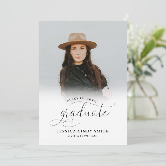 Faire-part Diplômé en Script chic 5 photo Collage Graduation (Debout devant)