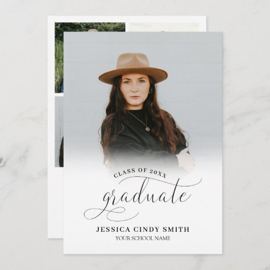 Faire-part Diplômé en Script chic 5 photo Collage Graduation (Devant / Derrière)