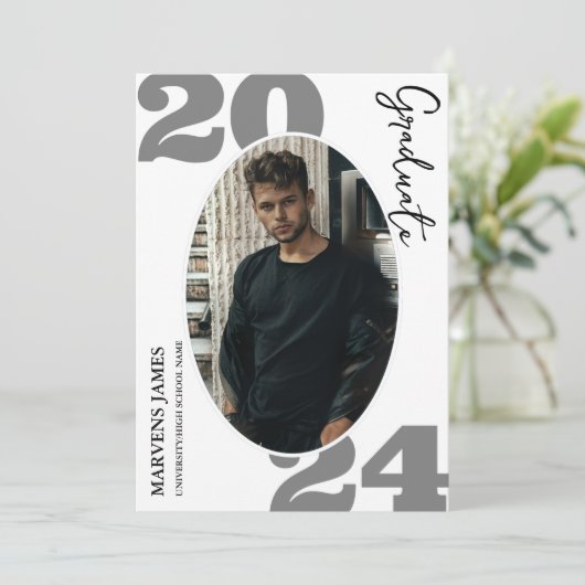 Faire-part Diplômé en Script moderne Diplôme en photo simple (Debout devant)