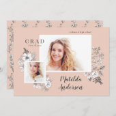 Faire-part Diplômé floral illustré à la main (Devant / Derrière)