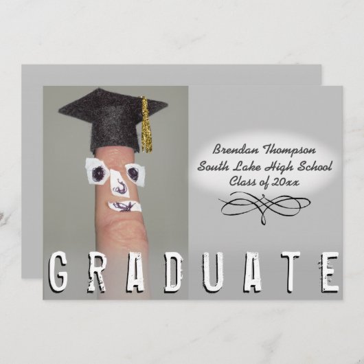 Faire-part Diplôme Funny Doigt Dessin Casquette (Devant / Derrière)