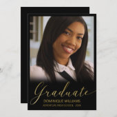Faire-part Diplôme Gold Script photo Black Frame (Devant / Derrière)