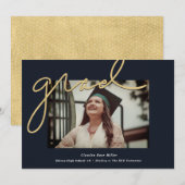 Faire-part Diplômé manuscrit en or sur la Marine (Devant / Derrière)