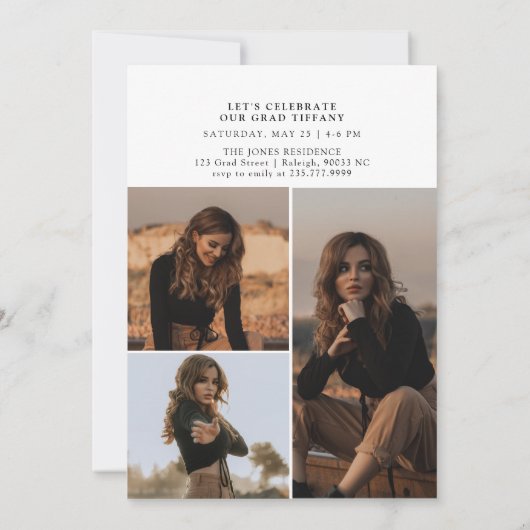 Faire-part Diplômé moderne blanc Script 4 Photos Graduation (Dos)