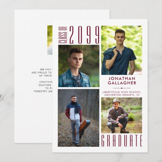 Faire-part Diplôme Moderne Bourgogne Marron 5 Photo (Devant / Derrière)