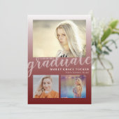 Faire-part Diplômé moderne de 3 photo Dark Red Ombre (Debout devant)