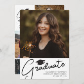 Faire-part Diplômé moderne de Casquette de script formel (Devant / Derrière)