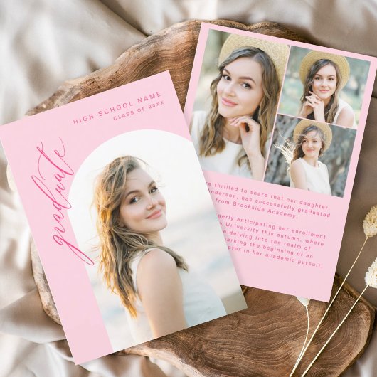 Faire-part Diplômé moderne de la photo rose chaud