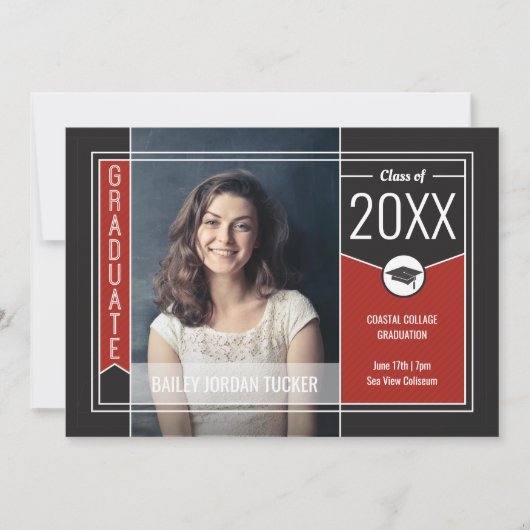 Faire-part Diplôme moderne de la photo rouge (Devant)