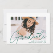 Faire-part Diplômé moderne Green Script Photo Graduate (Devant)