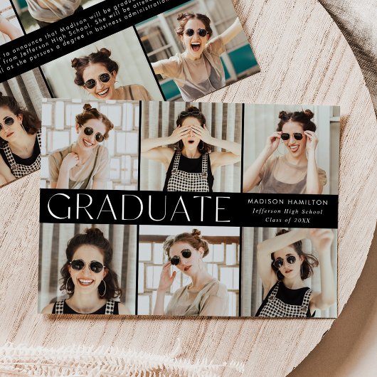 Faire-part Diplômé Moderne Noir et Blanc 12 Photos