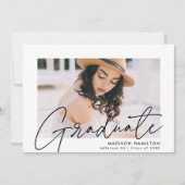 Faire-part Diplômé moderne noir Script photo graduation (Devant)