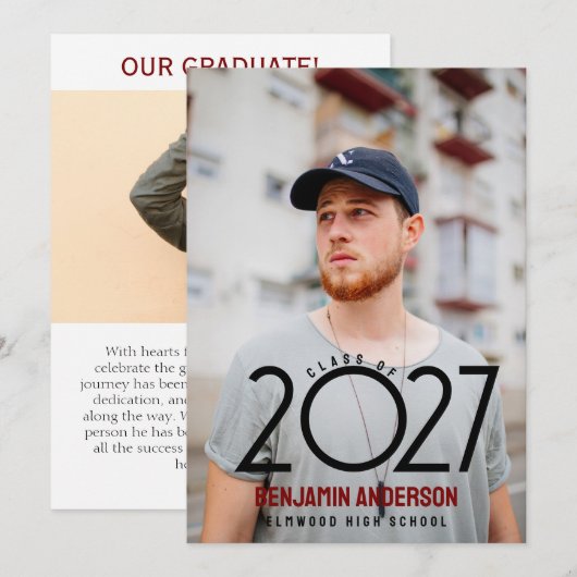 Faire-part diplômé moderne promo 2027 (Devant / Derrière)
