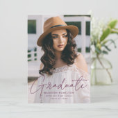 Faire-part Diplômé Moderne Purple Script Photo Graduation (Debout devant)