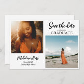 Faire-part Diplômé moderne | Réservez la date | Photo du scri (Devant / Derrière)