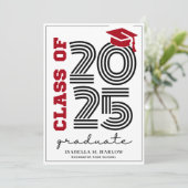 Faire-part Diplômé Moderne Rétro Rouge Noir (Debout devant)