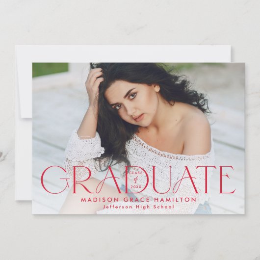 Faire-part Diplômé moderne typographie rouge 2 Diplôme de pho (Devant)