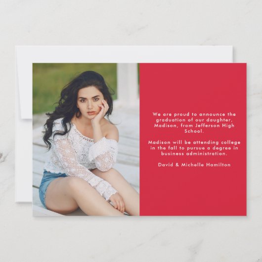 Faire-part Diplômé moderne typographie rouge 2 Diplôme de pho (Dos)