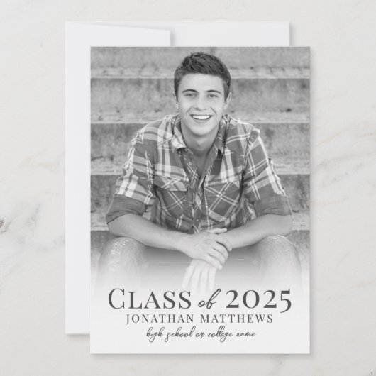 Faire-part Diplômé noir blanc mâle photo Diplôme (Devant)