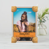 Faire-part Diplôme Orange & Black Basketball (Debout devant)