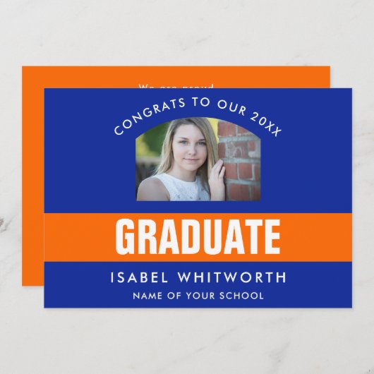 Faire-part Diplôme Orange et Bleu Photo personnalisée (Devant / Derrière)