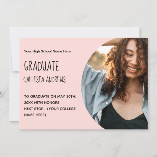 Faire-part Diplôme photo Abstrait en Cercle rose (Dos)