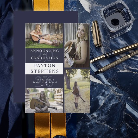 Faire-part Diplômé photo bleu foncé moderne élégant