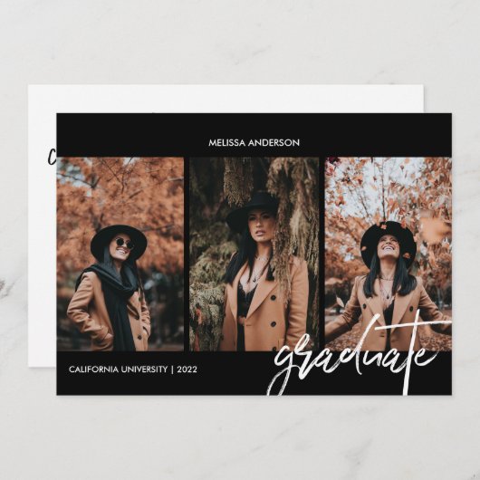 Faire-part Diplôme photo chic Script 3 (Devant / Derrière)
