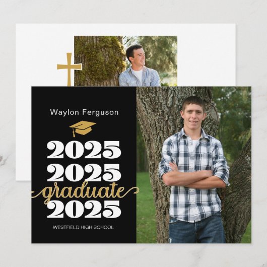 Faire-part Diplôme photo Christian Black Gold 2025 (Devant / Derrière)