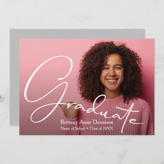 Faire-part Diplôme photo de script chic (Devant / Derrière)
