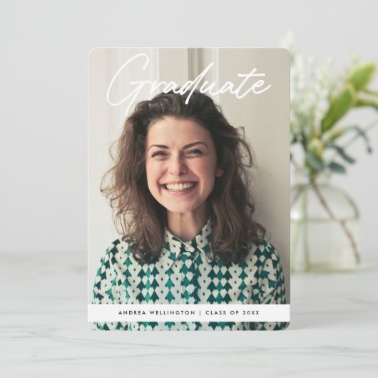 Faire-part Diplôme photo de script manuscrit moderne (Debout devant)