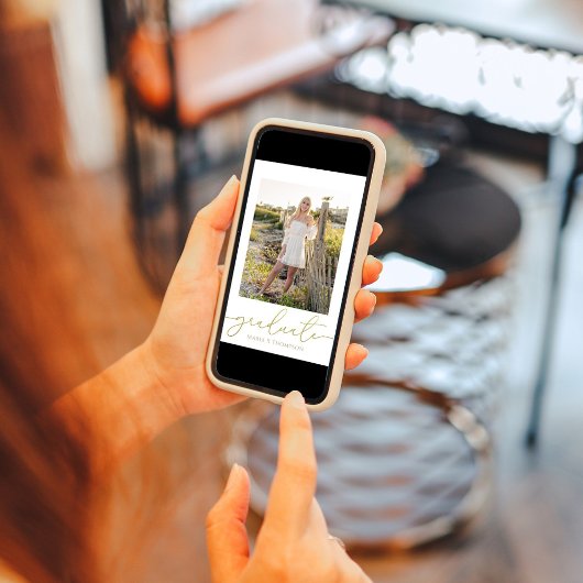 Faire-part Diplômé Photo Élégante Typographie Script Or