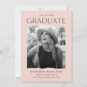 Faire-part Diplôme photo moderne de bord rose pâle (Devant)
