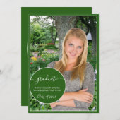 Faire-part Diplôme photo moderne en cercle vert et blanc (Devant / Derrière)
