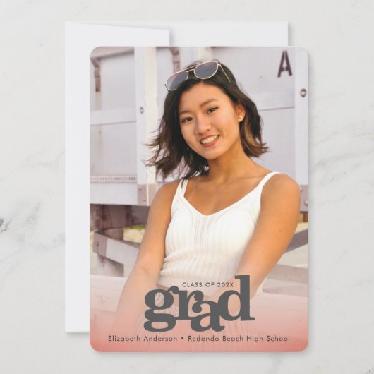 Faire-part Diplôme photo rose vif typographie audacieuse (Devant)