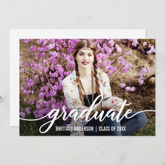 Faire-part Diplômé Photo Script moderne (Devant / Derrière)