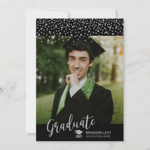 Faire-part Diplôme photo Silver & Black Confetti
