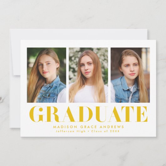 Faire-part Diplôme photo simple en gras Jaune 3 (Devant)