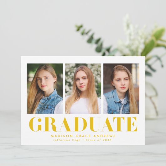 Faire-part Diplôme photo simple en gras Jaune 3 (Debout devant)