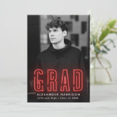 Faire-part Diplôme photo verticale moderne en néon rouge (Debout devant)