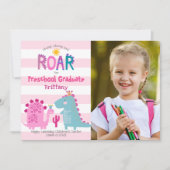 Faire-part Diplôme Préscolaire Photo Dinosaures Fille mignonn (Devant)