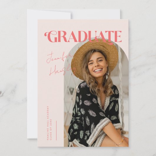 Faire-part Diplômé Rétro Arche rose (Devant)