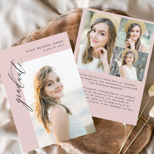 Faire-part Diplômé rose moderne Diplôme simple photo