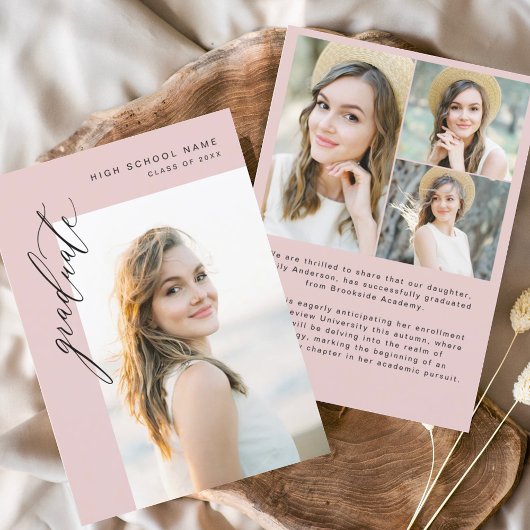 Faire-part Diplômé rose moderne Diplôme simple photo