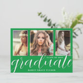 Faire-part Diplômé Script 3-Photo vert brillant Graduation (Debout devant)