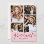 Faire-part Diplômé Script 4 Photo Rose Graduation (Devant)