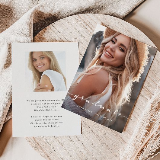 Faire-part Diplômé | Script délicat et deux photos